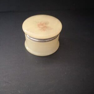 VTG Genuine Alabaster Stone Hand Carved Made in Italy Hinged Round Trinket Box